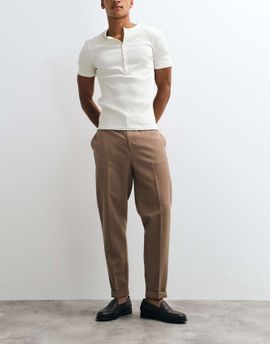 ASOS DESIGN ASOS DESIGN tailored tapered pants with elastic waist and rolled cuffs in brown