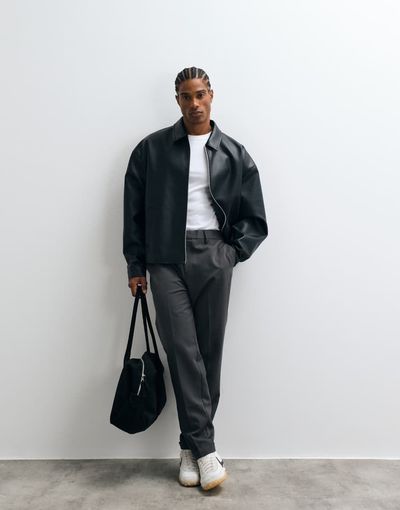 ASOS DESIGN ASOS DESIGN tailored tapered pants with elastic waist and rolled cuffs in charcoal-Gray