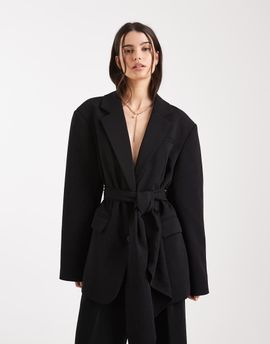 ASOS DESIGN ASOS DESIGN tailored tie waist or scarf detail multiway blazer in black - part of a set-Brown