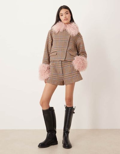 ASOS DESIGN ASOS DESIGN tailored tweed shorts in plaid - part of a set-Multi