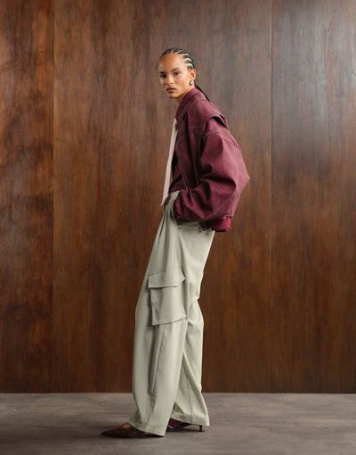 ASOS DESIGN ASOS DESIGN tailored utility barrel pants in sage-Green