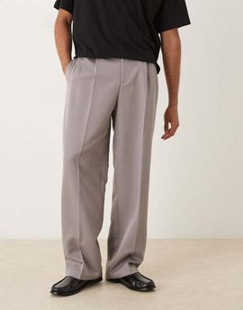 ASOS DESIGN ASOS DESIGN tailored wide leg pants with double pleats in light gray