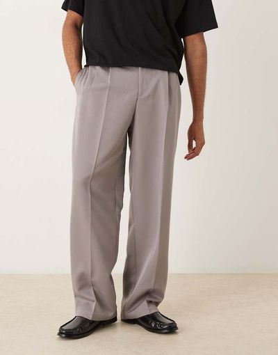 ASOS DESIGN ASOS DESIGN tailored wide leg pants with double pleats in light gray