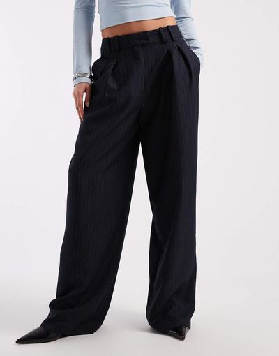 ASOS DESIGN ASOS DESIGN tailored wide leg pleated pants in navy pinstripe