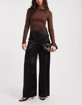 ASOS DESIGN ASOS DESIGN tailored wide leg satin pants with lace trim skirt overlay in black