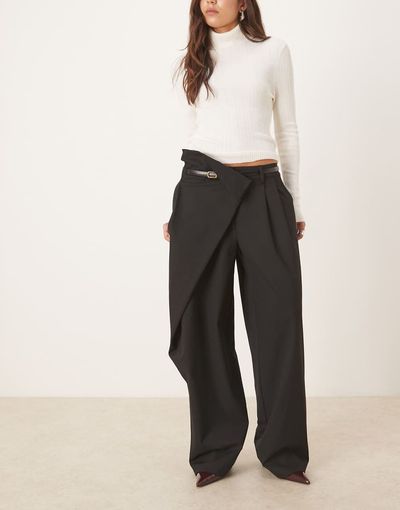 ASOS DESIGN ASOS DESIGN tailored wide leg wrap belted pants in black