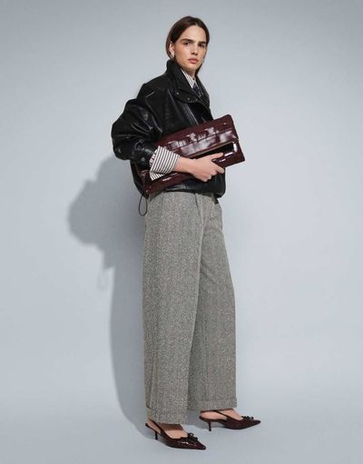 ASOS DESIGN ASOS DESIGN Tailored wool look barrel leg pants in black and white herringbone