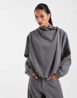 ASOS DESIGN ASOS DESIGN Tailored wrap shacket top in gray melange