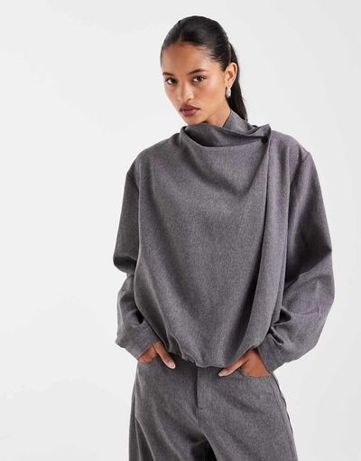 ASOS DESIGN ASOS DESIGN Tailored wrap shacket top in gray melange