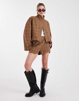 ASOS DESIGN ASOS DESIGN tailored wrap skort in brushed plaid - part of a set-Brown