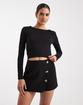 ASOS DESIGN ASOS DESIGN tailored wrap skort with gold-tone button detailing in black