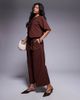 ASOS DESIGN ASOS DESIGN tailored wrap top with gold tone button in chocolate - part of a set-Brown - 3