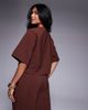 ASOS DESIGN ASOS DESIGN tailored wrap top with gold tone button in chocolate - part of a set-Brown - 4