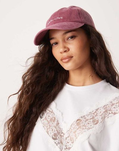 ASOS DESIGN ASOS DESIGN take me to Paris slogan cap in dark red