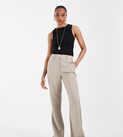 ASOS DESIGN ASOS DESIGN Tall tailored snatch flare pants in herringbone stripes-Neutral