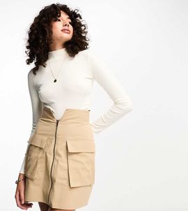 ASOS DESIGN ASOS DESIGN Tall zip through utility mini skirt in stone-Neutral