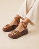 ASOS DESIGN ASOS DESIGN Tammy wood effect wedges with buckle detail in tan croc-Brown - 1