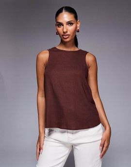 ASOS DESIGN ASOS DESIGN tank top with scoop back in linen look in chocolate-Brown