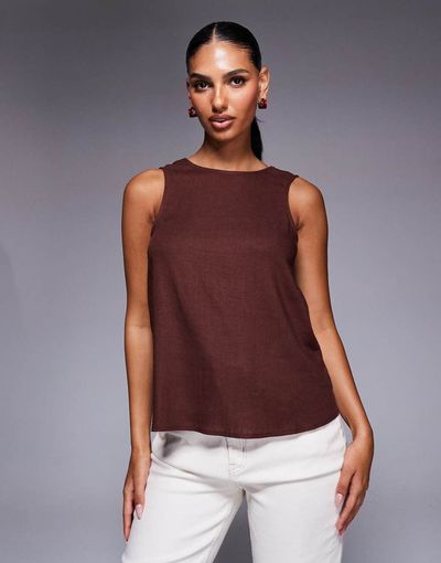 ASOS DESIGN ASOS DESIGN tank top with scoop back in linen look in chocolate-Brown