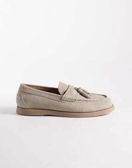ASOS DESIGN ASOS DESIGN tassel loafers in stone suede-Neutral