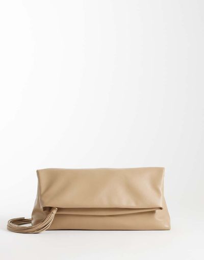 ASOS DESIGN ASOS DESIGN tassel zip top flap clutch in biscuit-Green