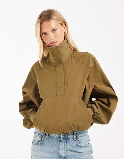 ASOS DESIGN ASOS DESIGN techy funnel neck drawstring hem sports jacket in olive-Green