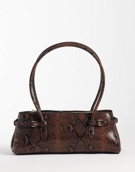 ASOS DESIGN ASOS DESIGN textured belted shoulder bag in chocolate snake-Brown