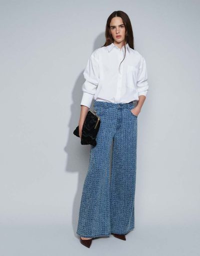ASOS DESIGN ASOS DESIGN textured boucle wide leg jeans in mid blue