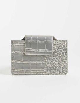 ASOS DESIGN ASOS DESIGN textured croc card holder in metallic silver