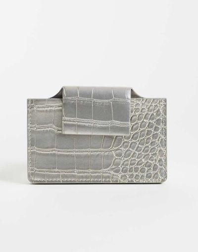 ASOS DESIGN ASOS DESIGN textured croc card holder in metallic silver