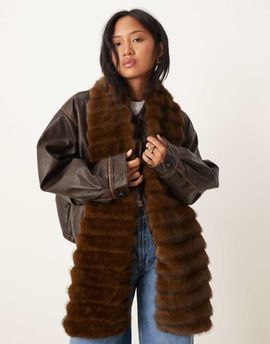 ASOS DESIGN ASOS DESIGN textured faux fur scarf with pockets in chocolate-Brown