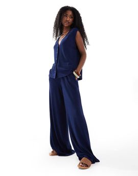 ASOS DESIGN ASOS DESIGN textured knit wide leg pants in navy - part of a set