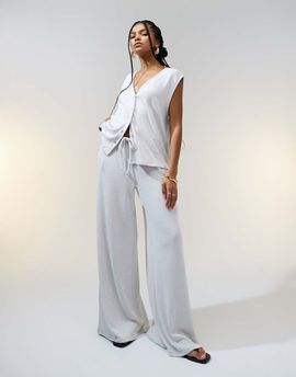 ASOS DESIGN ASOS DESIGN textured knit wide leg pants in stone - part of a set-Neutral