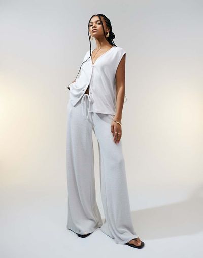 ASOS DESIGN ASOS DESIGN textured knit wide leg pants in stone - part of a set-Neutral