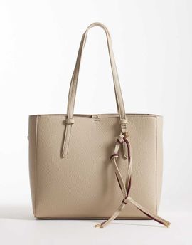ASOS DESIGN ASOS DESIGN textured multi compartment tote bag with detachable bag charm in stone-White