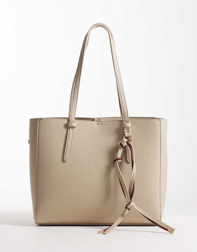ASOS DESIGN ASOS DESIGN textured multi compartment tote bag with detachable bag charm in stone-White