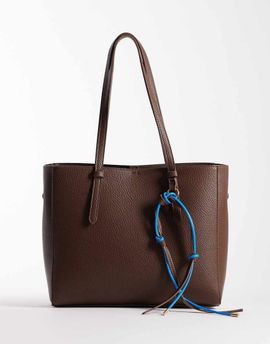 ASOS DESIGN ASOS DESIGN textured multi compartment tote with detachable bag charm in chocolate-No color