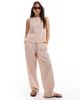 ASOS DESIGN ASOS DESIGN textured pull on straight leg pants in rose stripe - part of a set-pink - 1