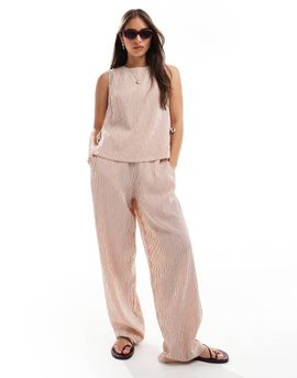 ASOS DESIGN ASOS DESIGN textured pull on straight leg pants in rose stripe - part of a set-pink