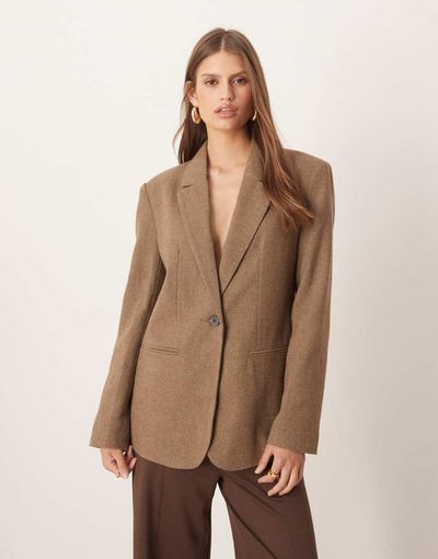 ASOS DESIGN ASOS DESIGN textured relaxed blazer in brown herringbone