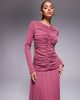 ASOS DESIGN ASOS DESIGN textured ribbed long sleeve ruched front maxi dress in MULBERRY - 4