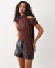 ASOS DESIGN ASOS DESIGN textured scarf neck fallen shoulder top in brown - 3