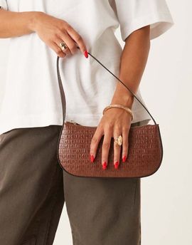 ASOS DESIGN ASOS DESIGN textured shoulder bag in brown faux eel