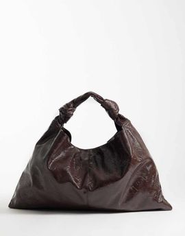 ASOS DESIGN ASOS DESIGN textured slouchy jumbo tote bag in dark chocolate-Brown