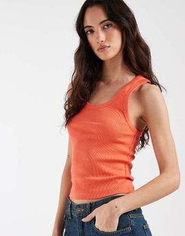 ASOS DESIGN ASOS DESIGN thick binding rib scoop neck tank top in hot coral-Orange