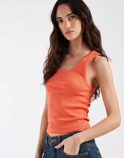 ASOS DESIGN ASOS DESIGN thick binding rib scoop neck tank top in hot coral-Orange