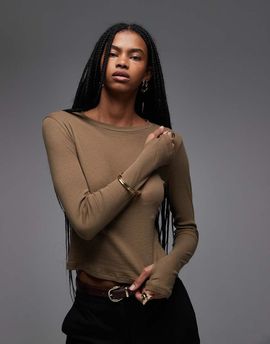 ASOS DESIGN ASOS DESIGN thumbhole detail second skin top in olive-Green