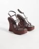 ASOS DESIGN ASOS DESIGN Tia skinny wedge sandals with fossil detail in chocolate-Brown - 1