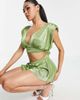 ASOS DESIGN ASOS DESIGN tie back crop top with shoulder pads in olive - part of a set-Green - 1