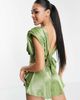 ASOS DESIGN ASOS DESIGN tie back crop top with shoulder pads in olive - part of a set-Green - 2